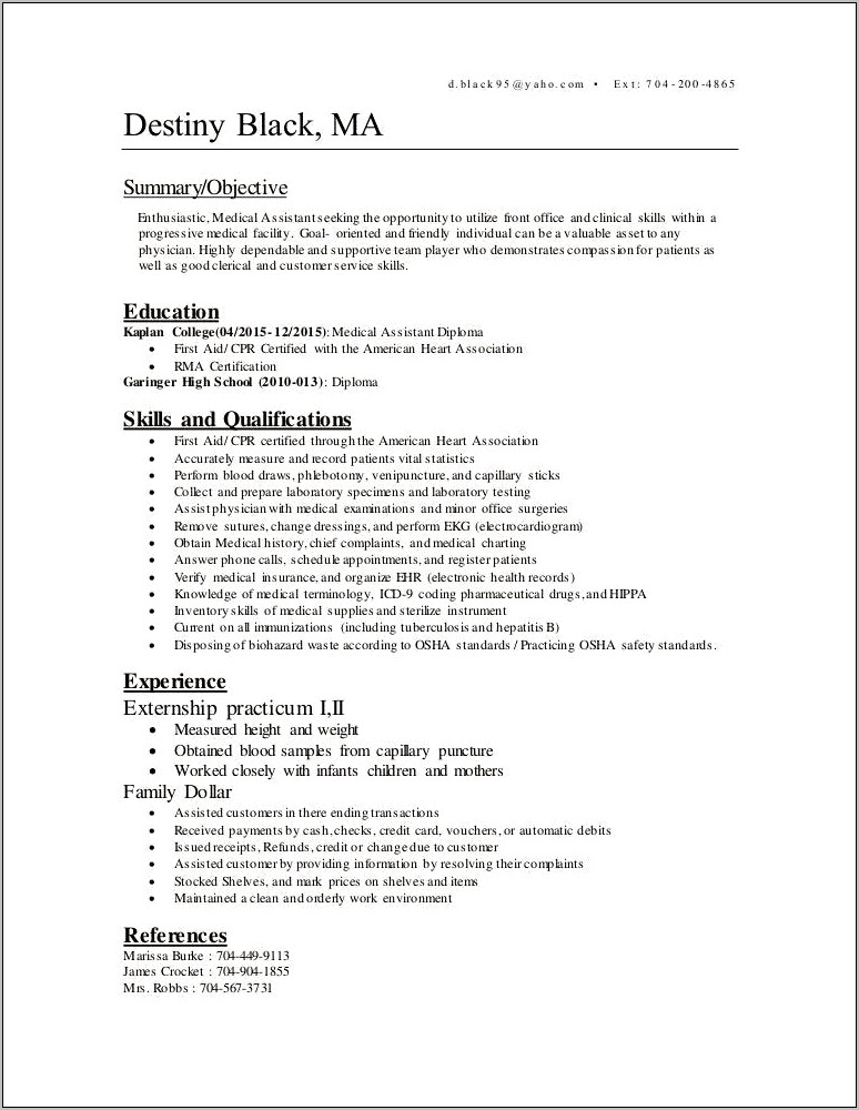 Resume Summary Objective For Medical