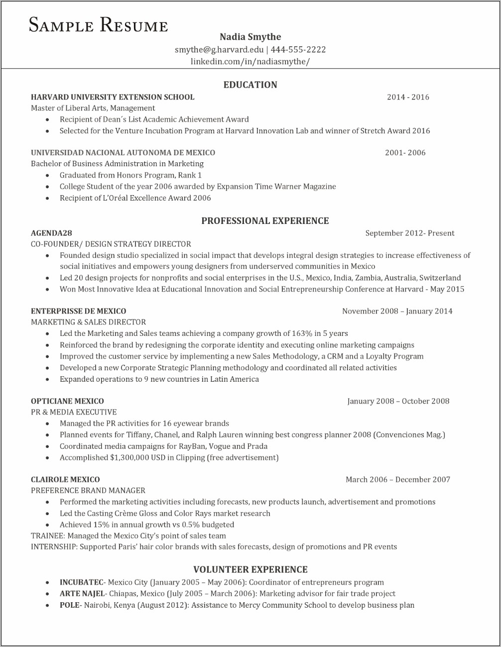 Resume Summery And Objective Harvard