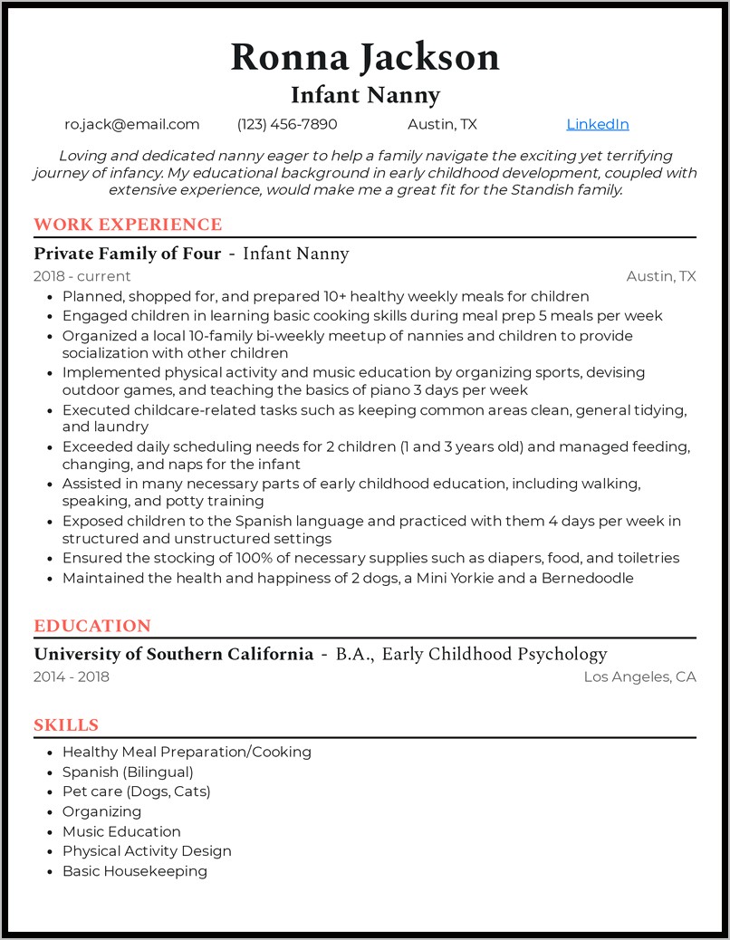 Resume Template For Nanny Job