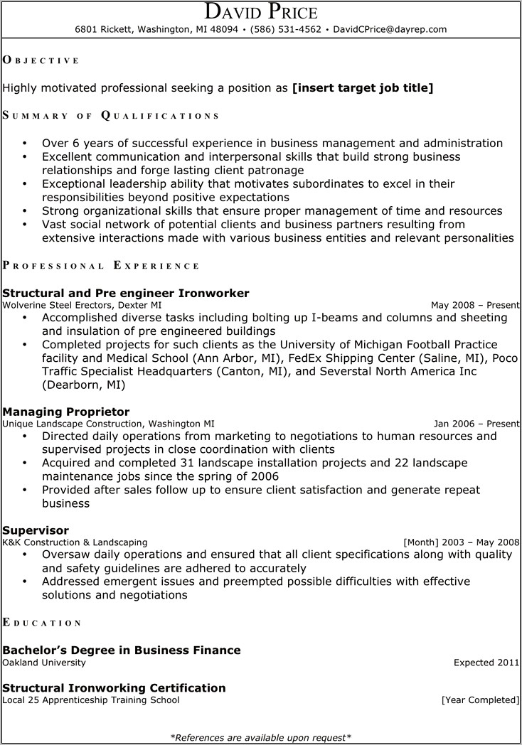 Resume With Target Job Title