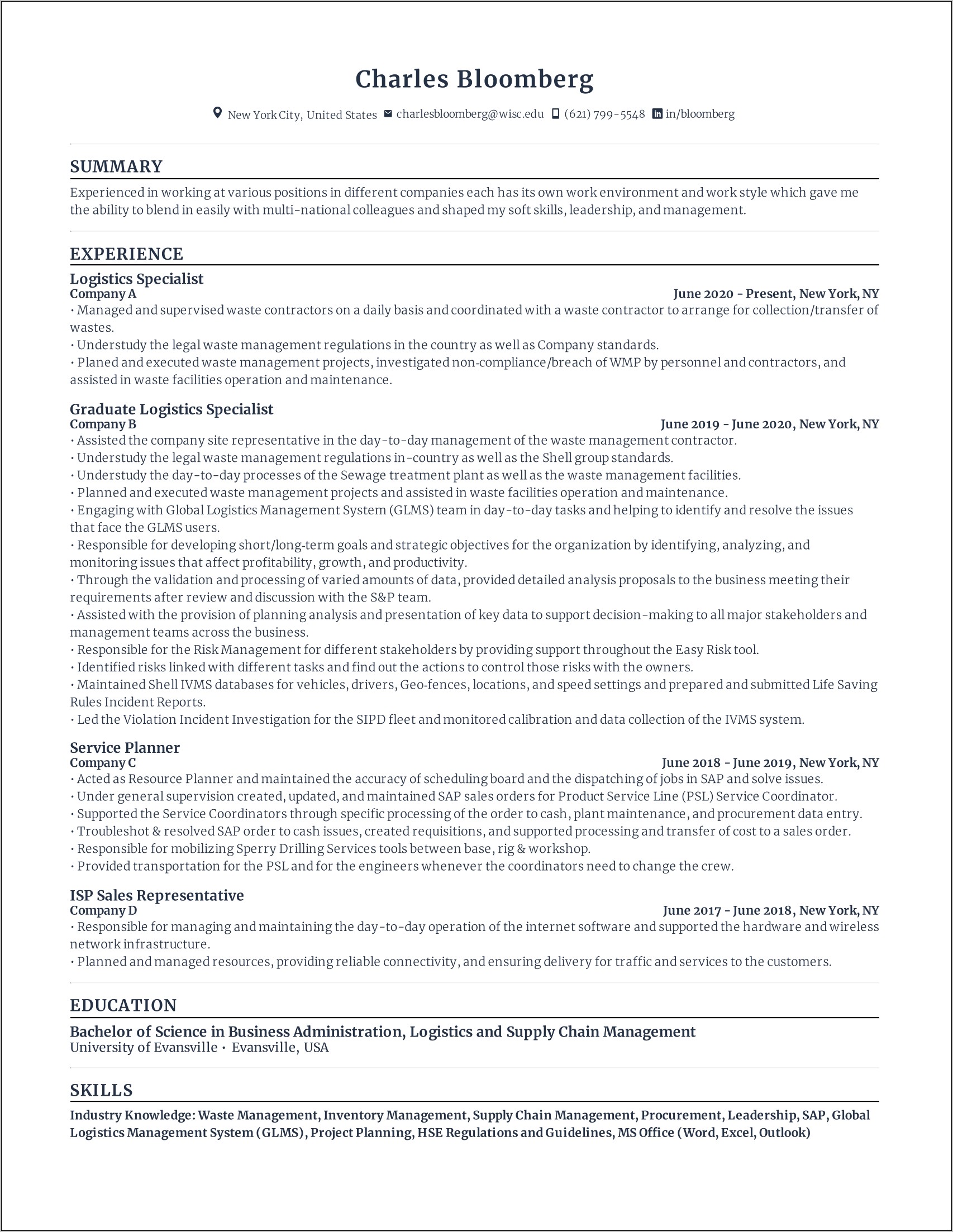 Resume Word For Inventory Managment