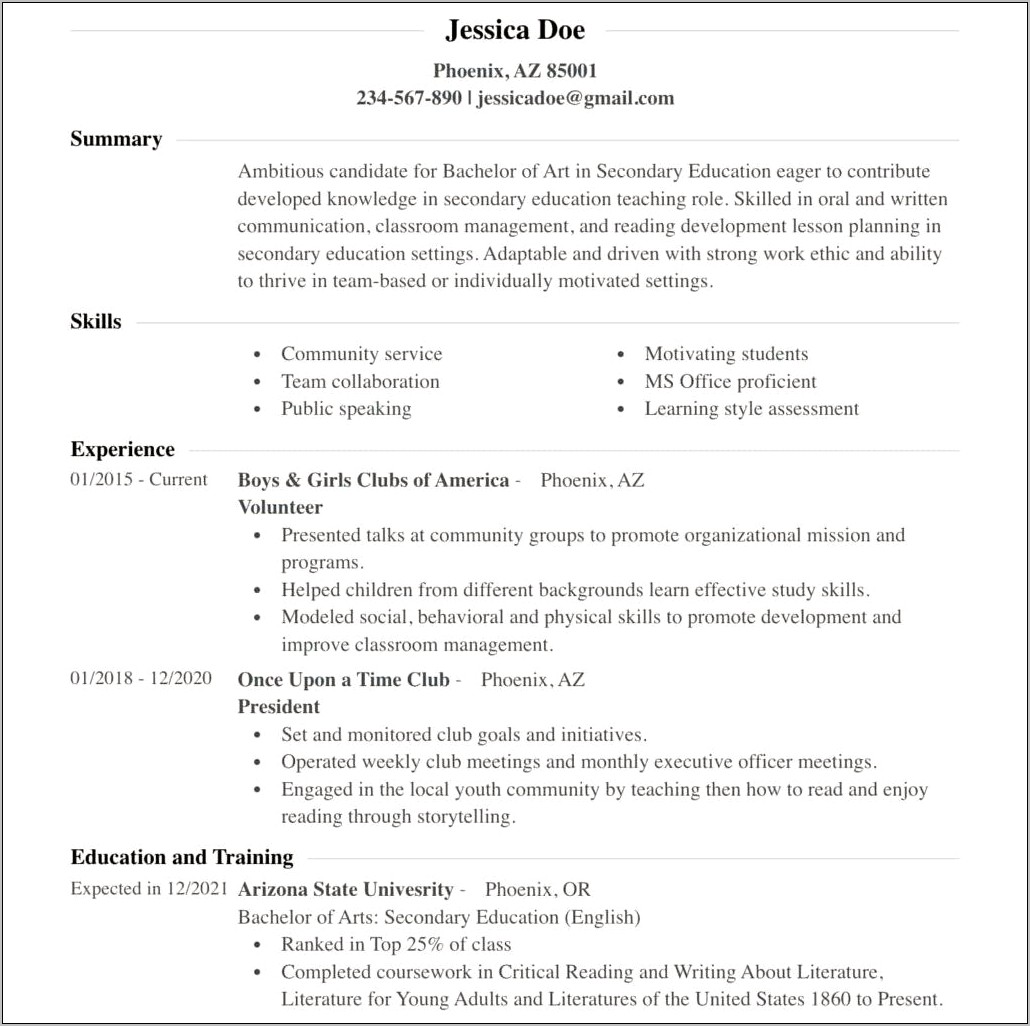 Resume Work Experience Section Example