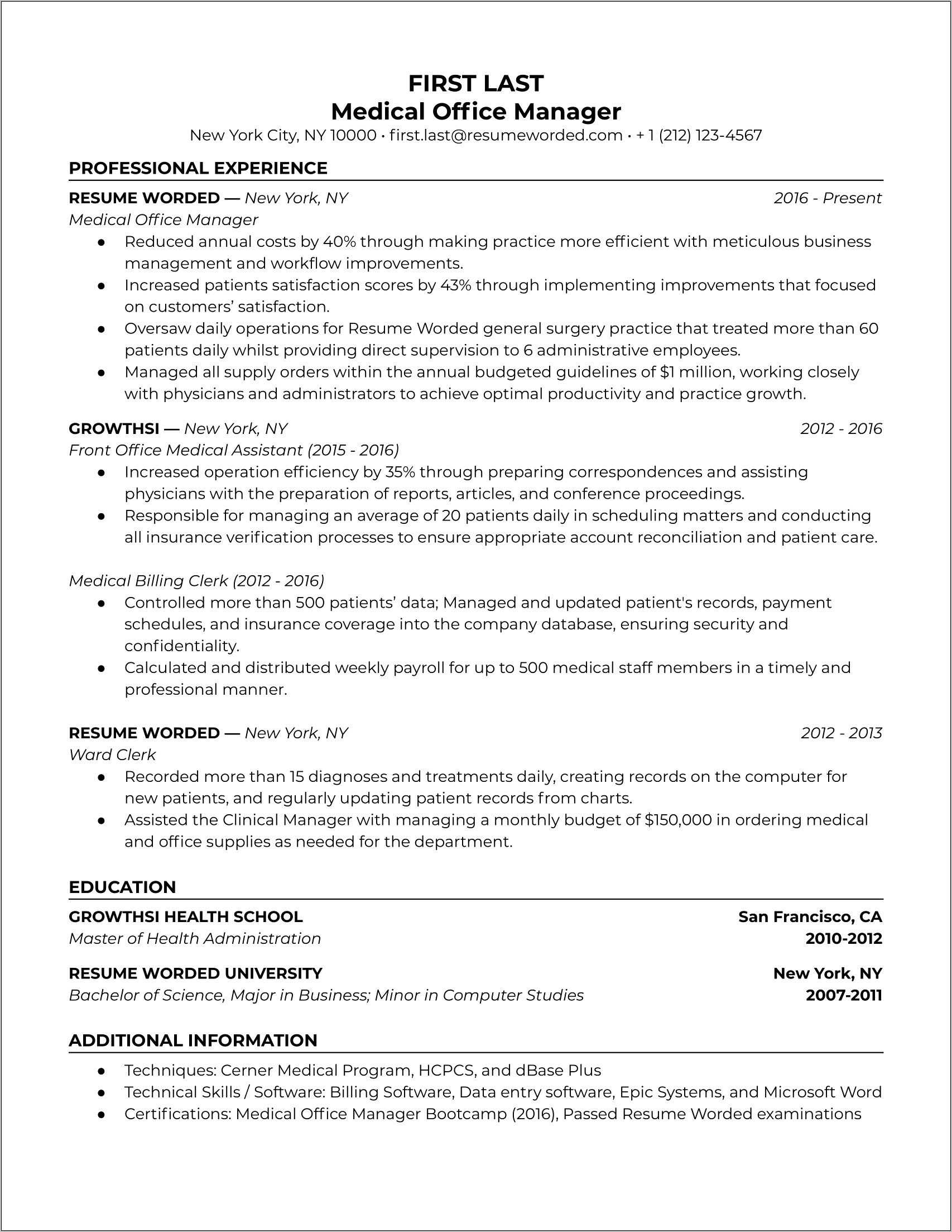 Resumes For Medical Office Managers