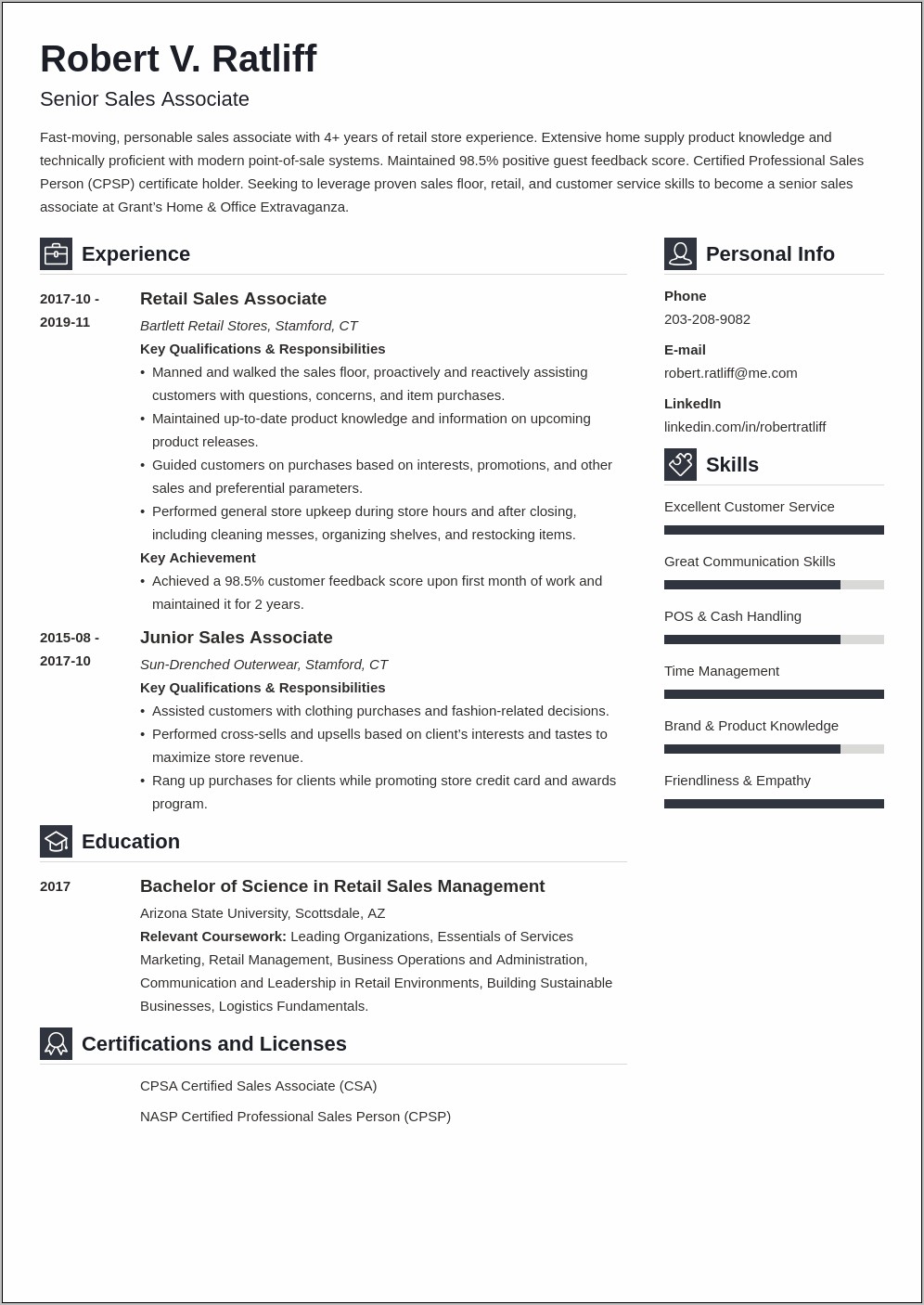 Retail Job Summary For Resume