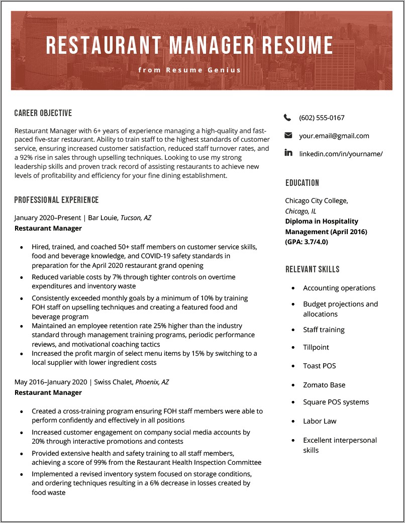 Retirement Home Kitchen Manager Resume