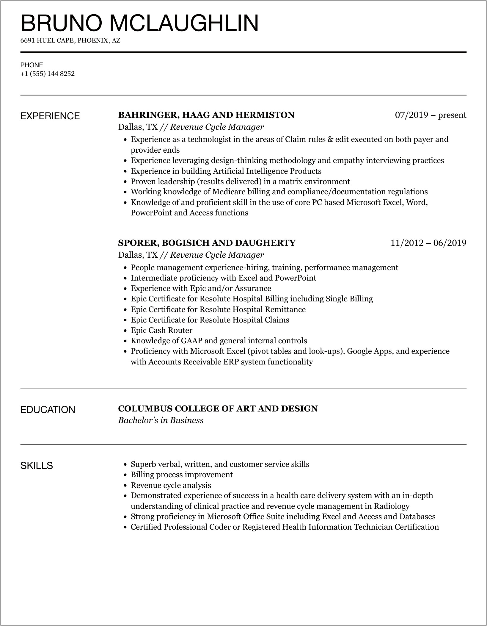 Revenue Cycle Director Resume Examples