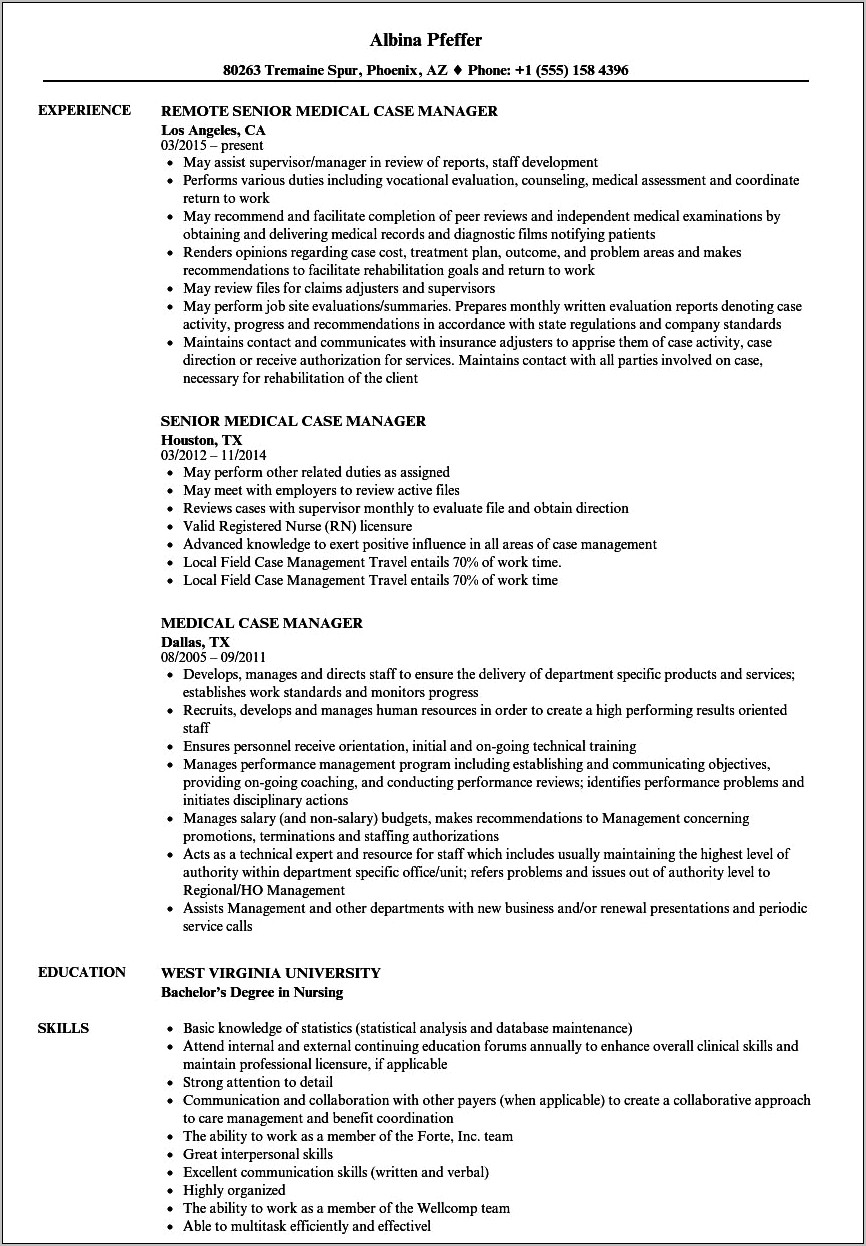 Rn Case Manager Resume Template
