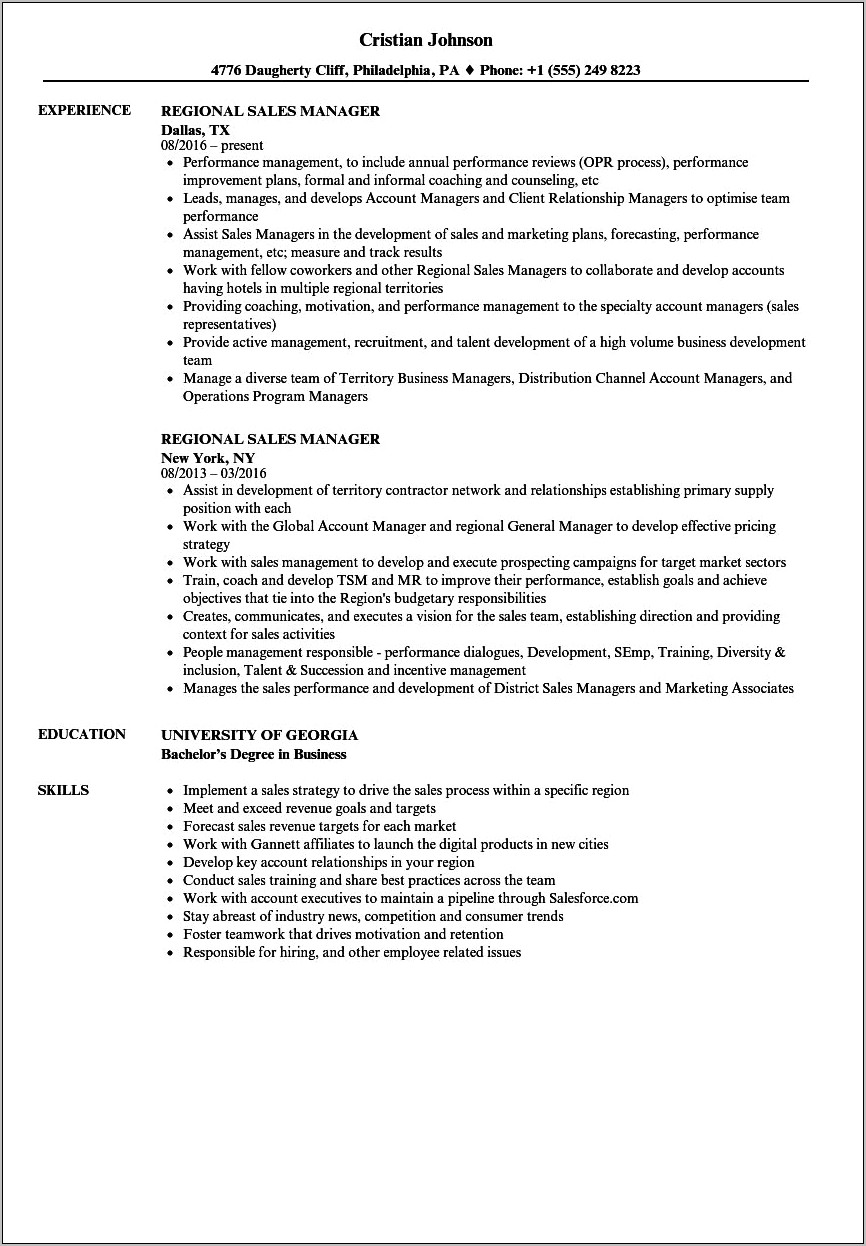 Sales Manager Experience Resume Samples
