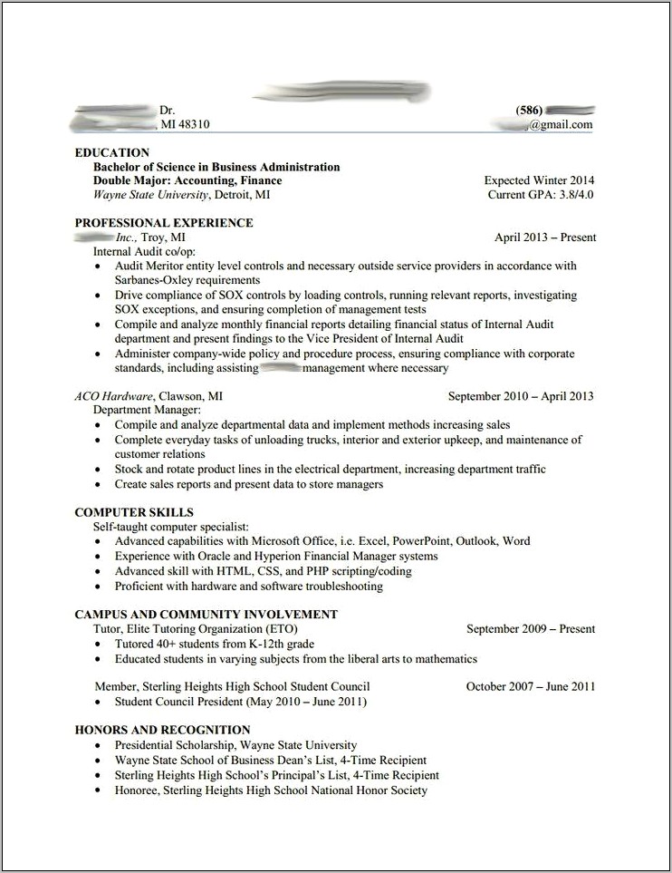 Sample Big 4 Internship Resume