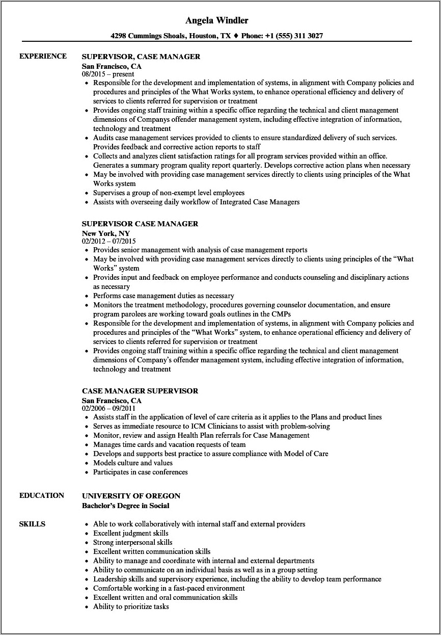 Sample Case Manager Resume Objective