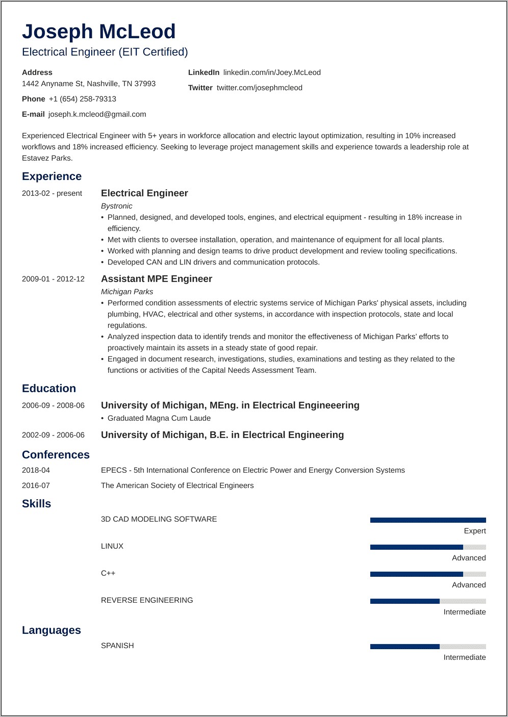 Sample Electrical Engineer Resume Format