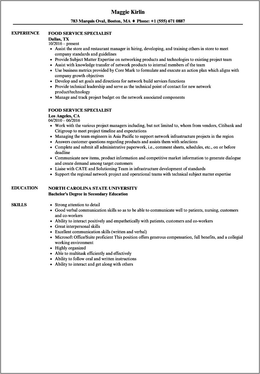 Sample Employment Services Specialist Resume