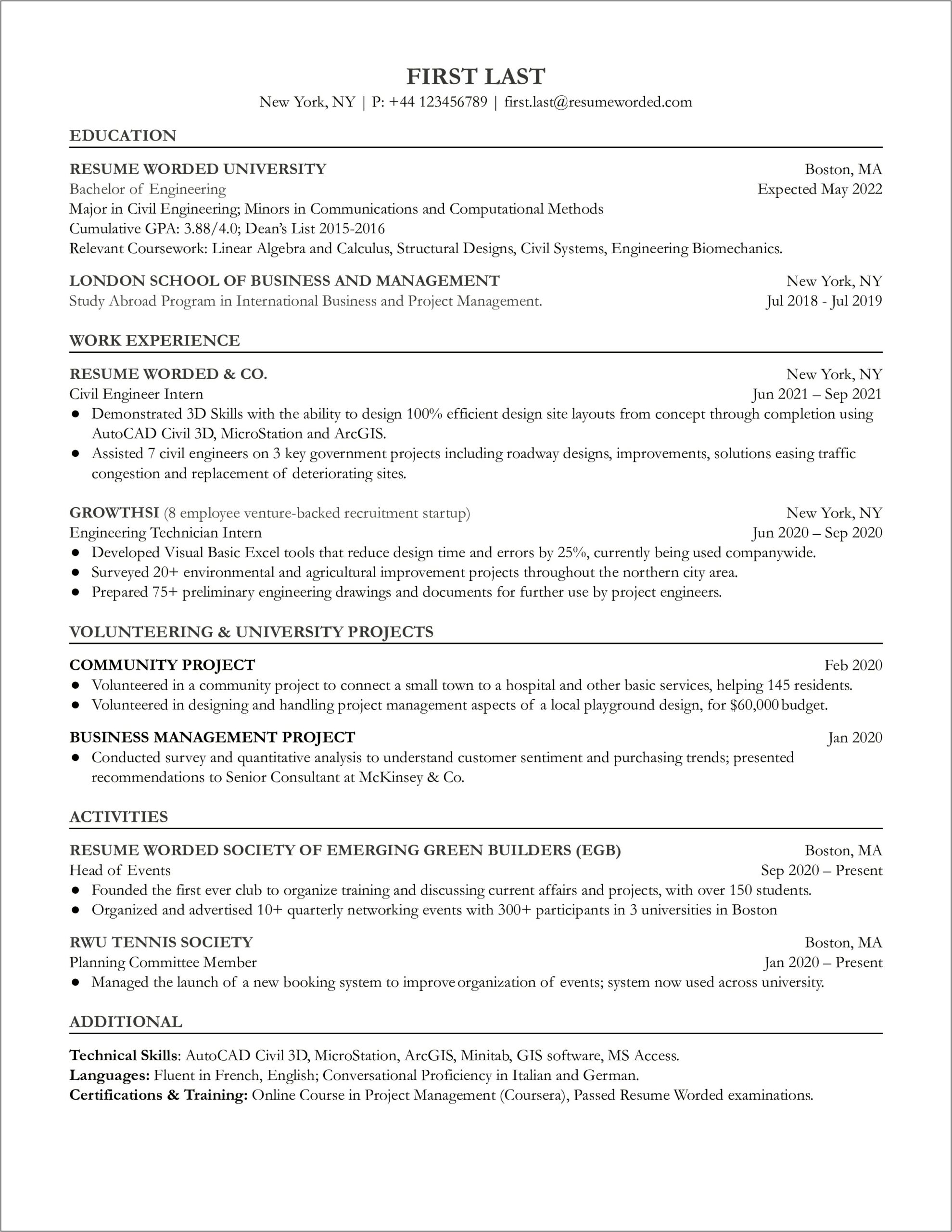 Sample Entry Level Resume Engineering