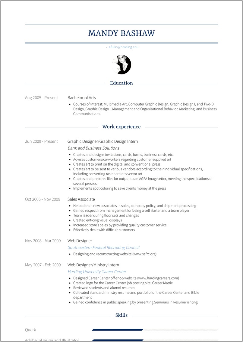 Sample Graphic Design Internship Resume