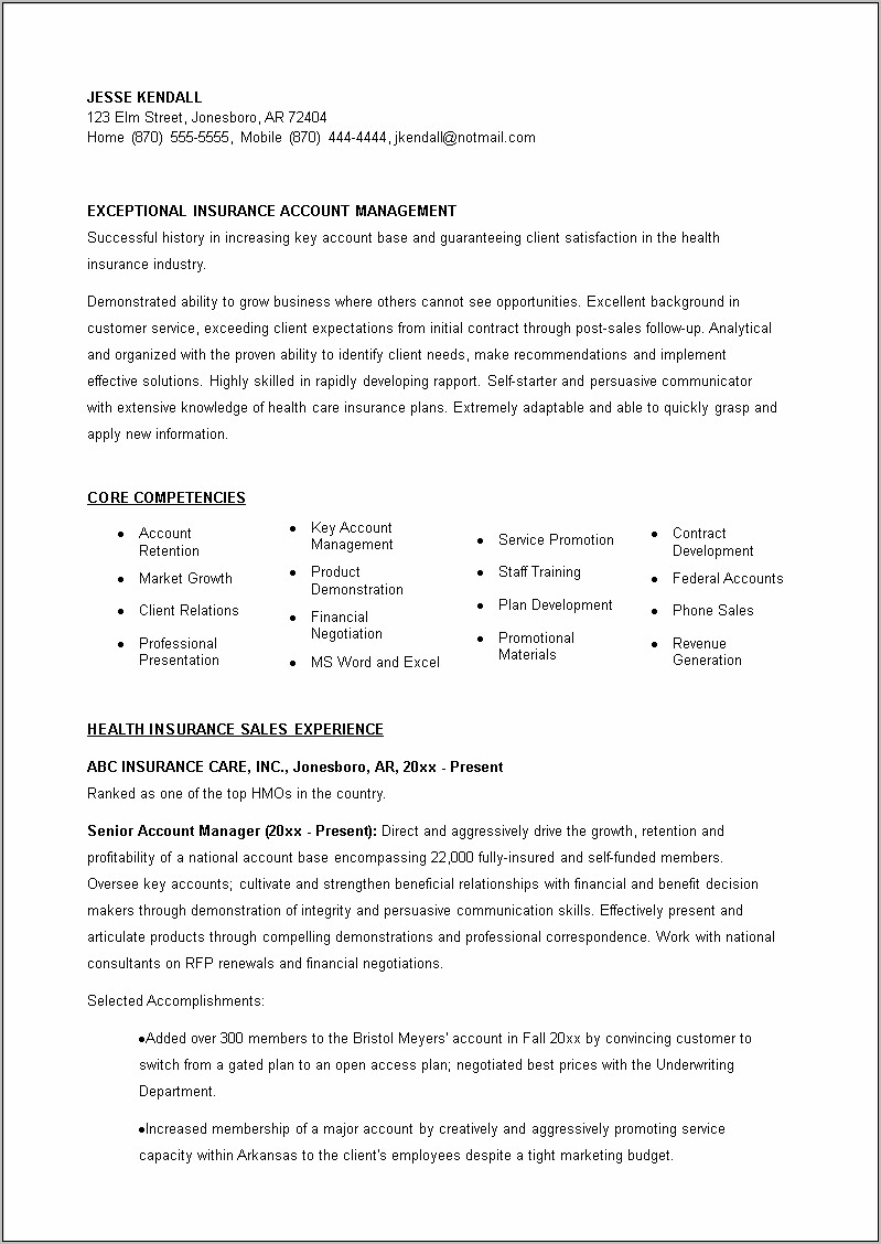 Sample Key Account Manager Resume