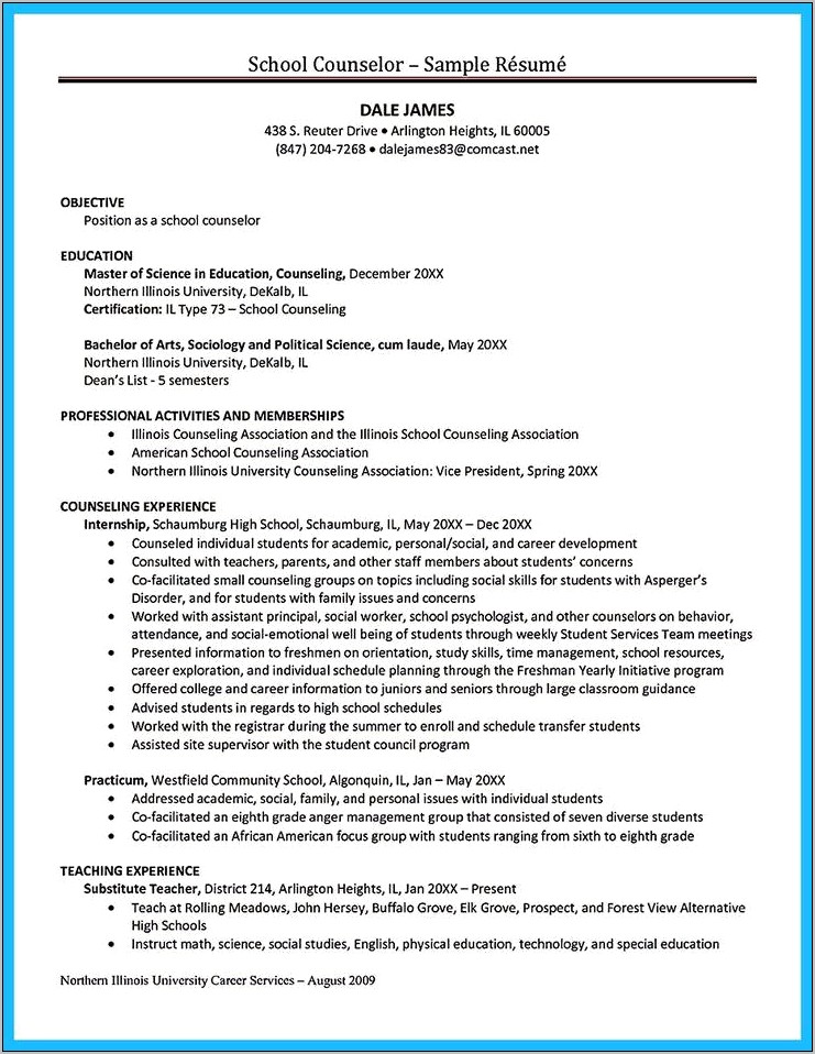 Sample Objective For Counselor Resume