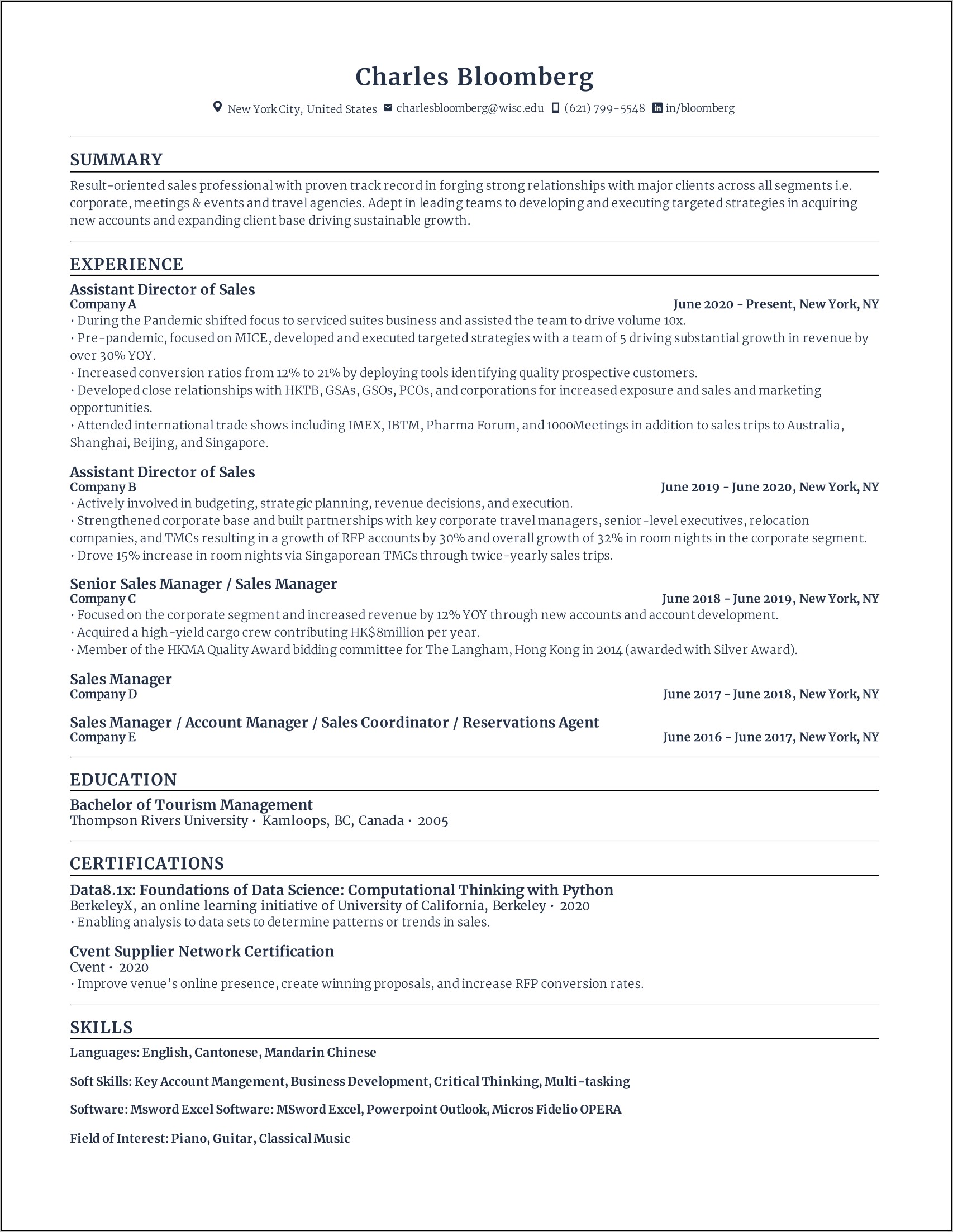 Sample Of A Classic Resume