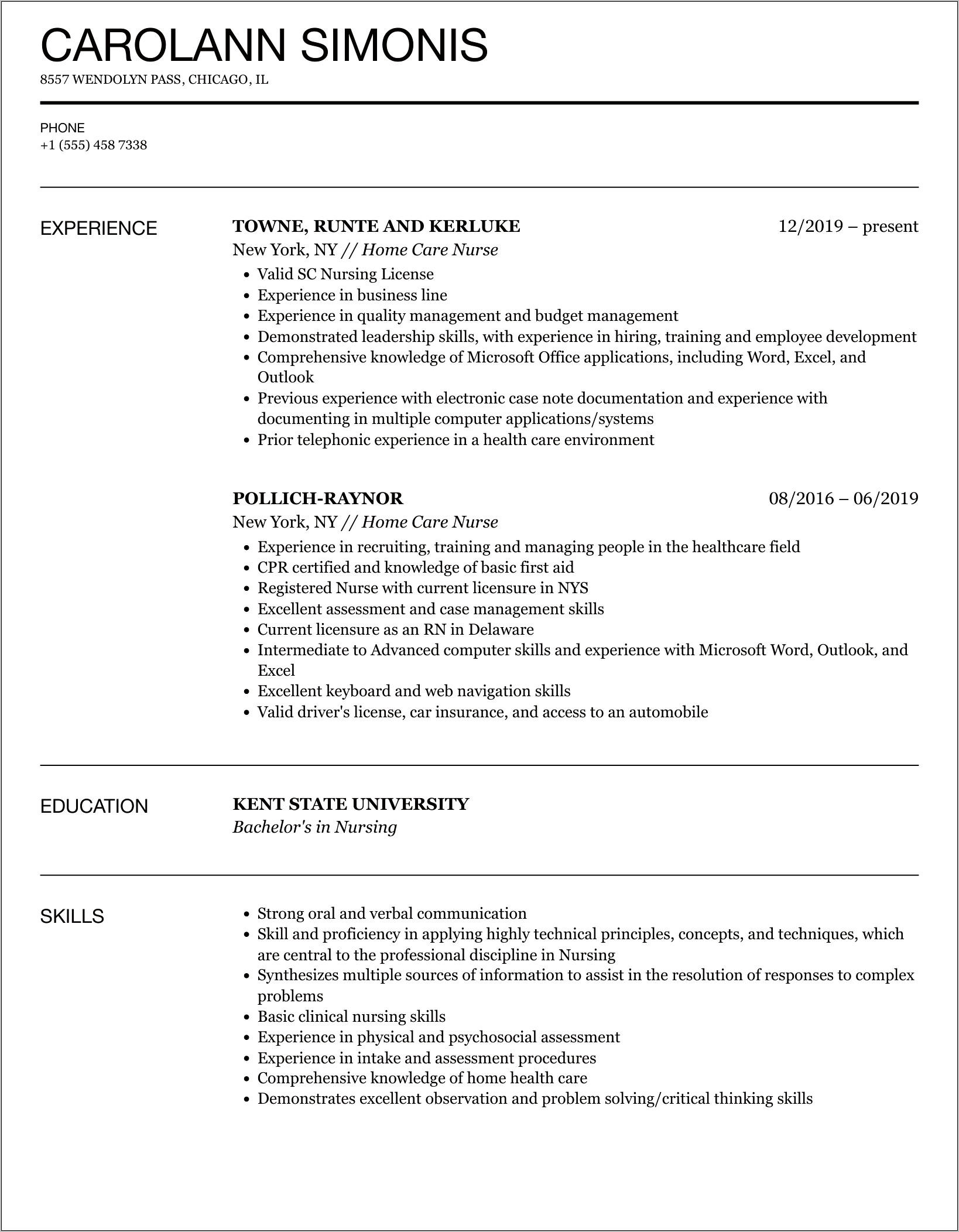 Sample Of Private Nurse Resume