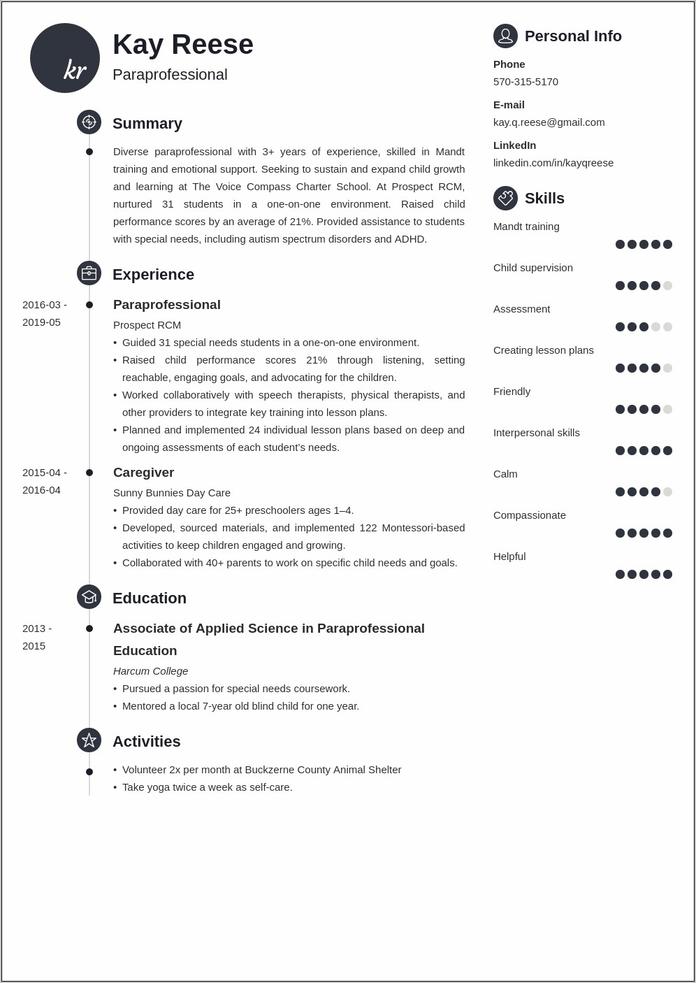 Sample Of Resume For Paraprofessional