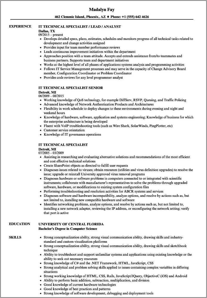 Sample Resume For Apple Specialist