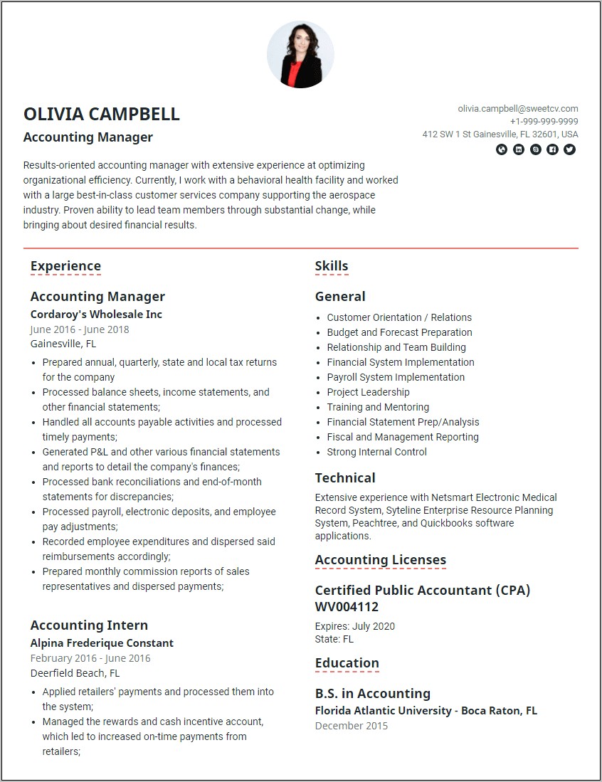 Sample Resume For Auditor Accountant