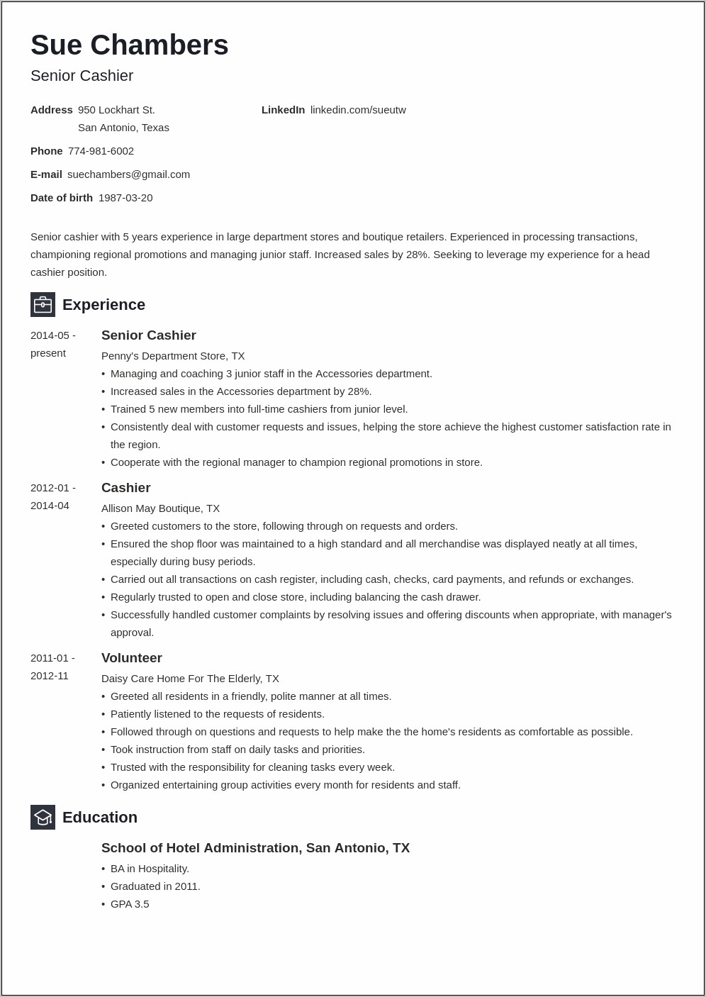 Sample Resume For Cashier Abroad