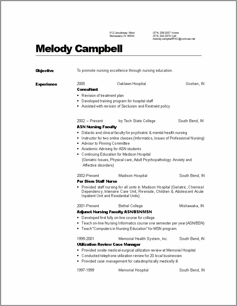Sample Resume For Clinical Instructor
