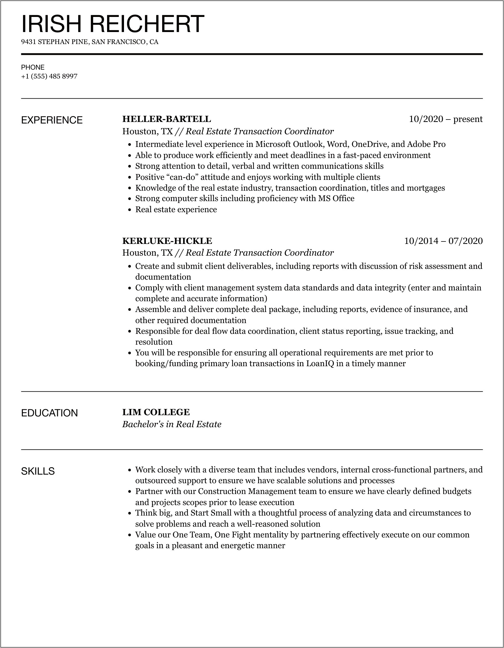 Sample Resume For Closing Coordinator