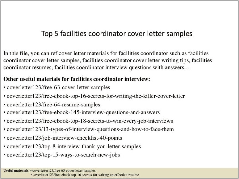 Sample Resume For Facilities Coordinator