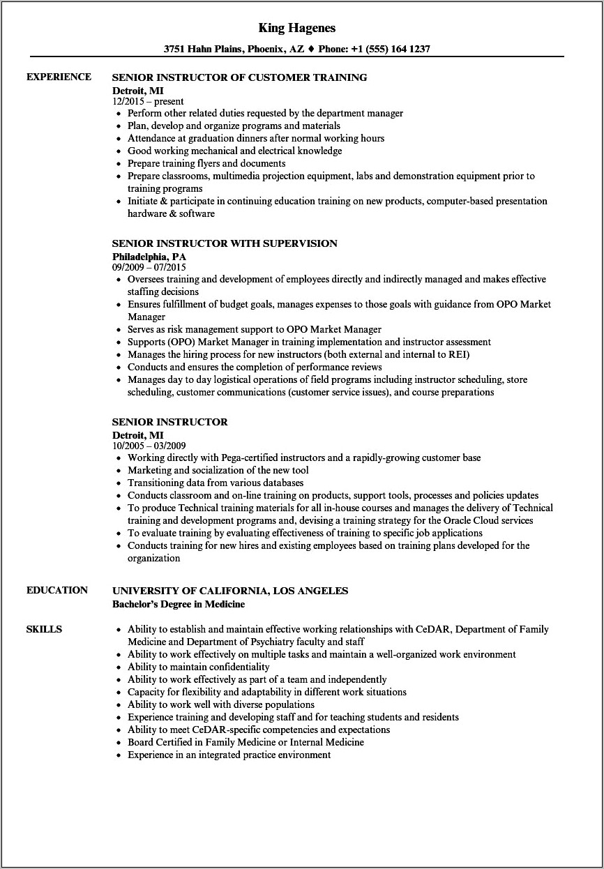Sample Resume For Jrotc Instructor