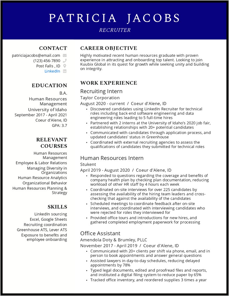 Sample Resume For Recruitment Executive