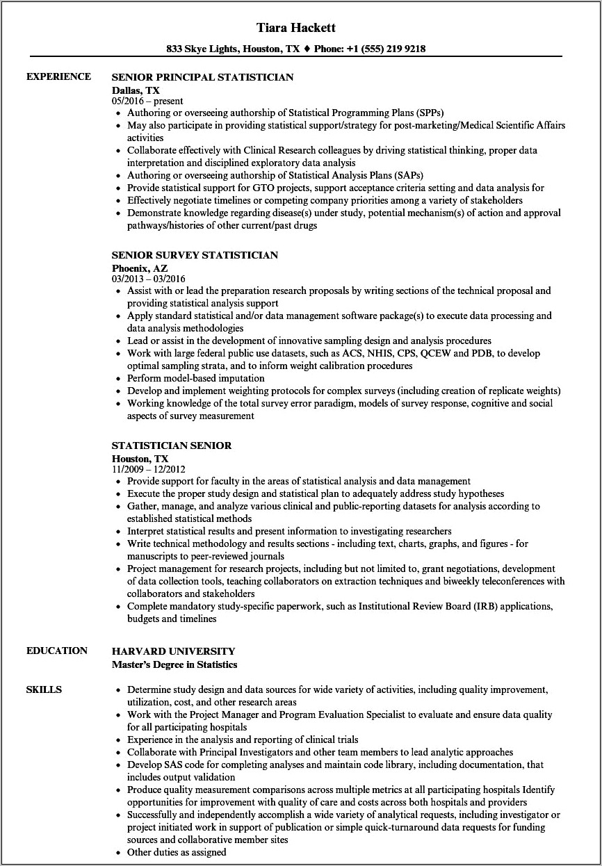 Sample Resume For Research Statistician
