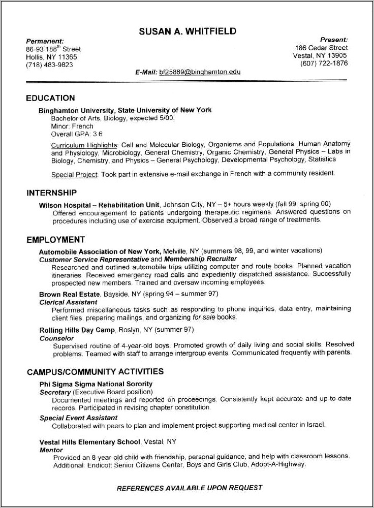 Sample Resume For Senior Citizen