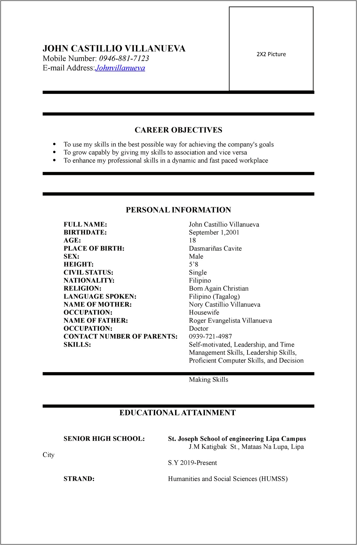 Sample Resume For Social Science