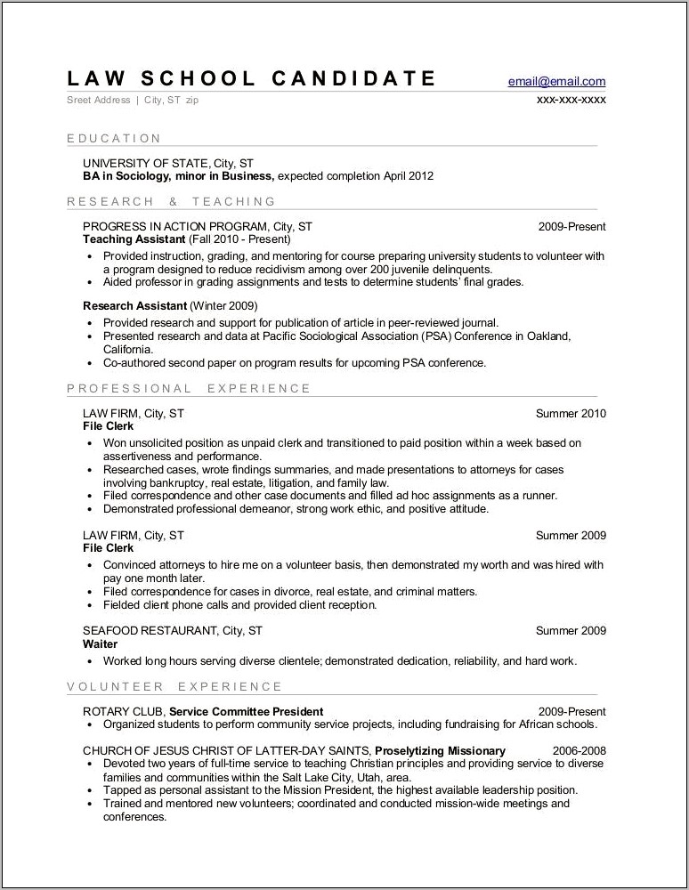 Sample Resume For Work Experinece