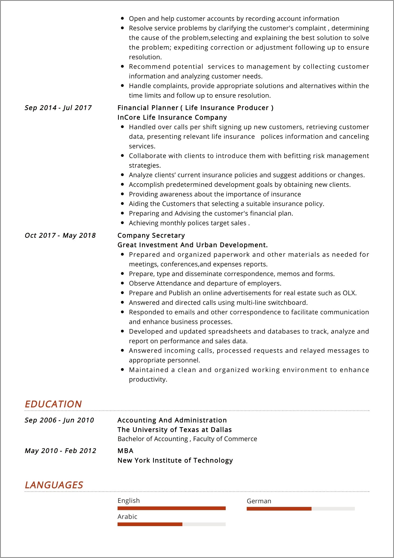 Sample Resume Format For Accountant