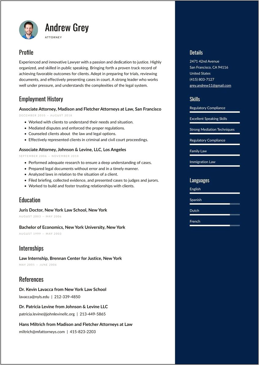 Sample Resume Law Firm Associate