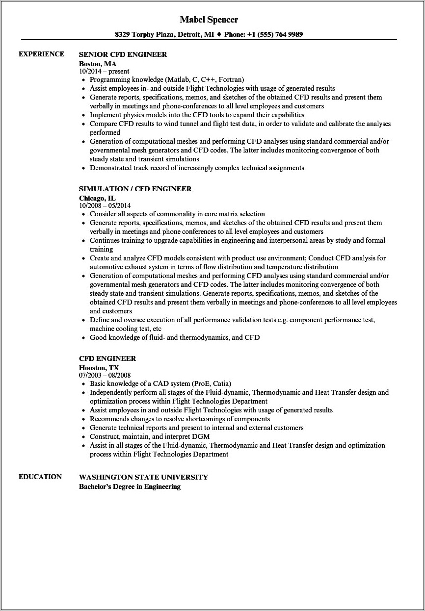 Sample Resume Of Cfd Engineer