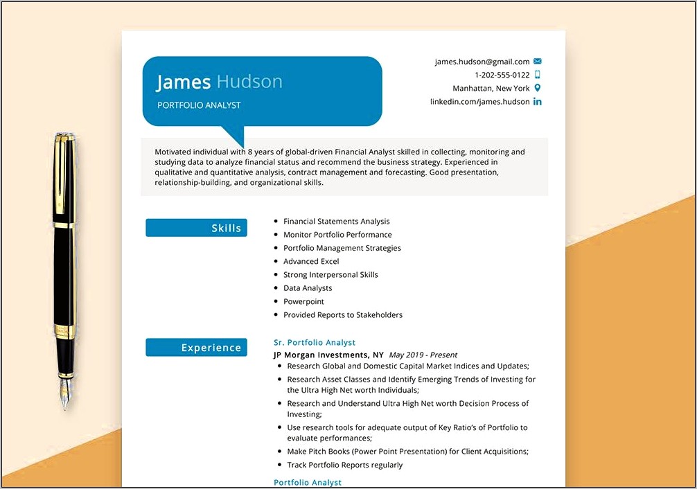Sample Resume Pen Picture Example