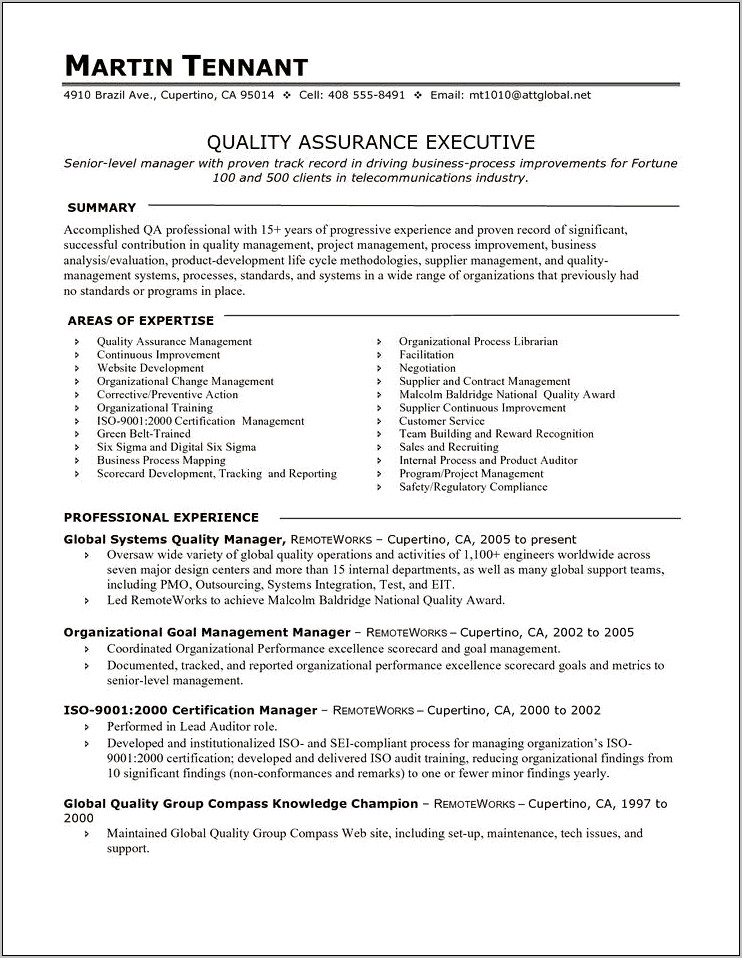 Sample Resume Supplier Quality Manager