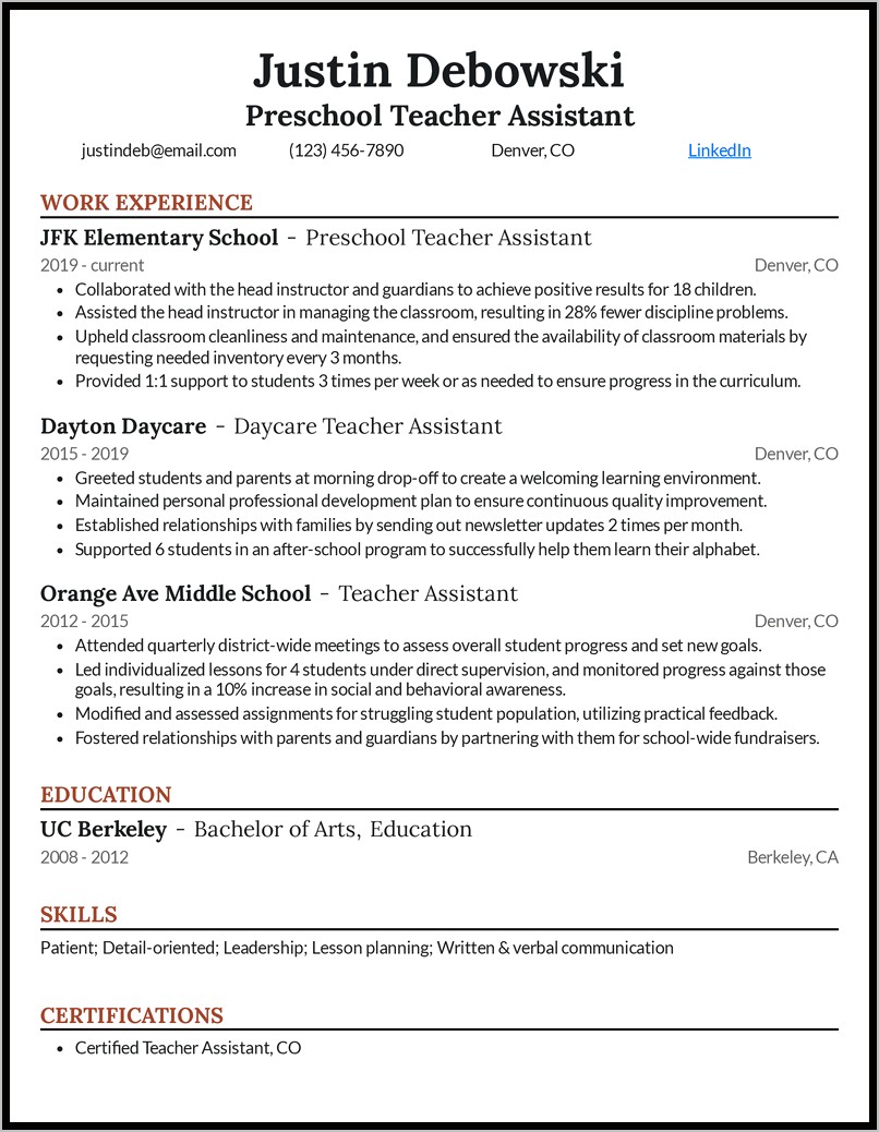 Sample Resume Undergraduate Teaching Assistant