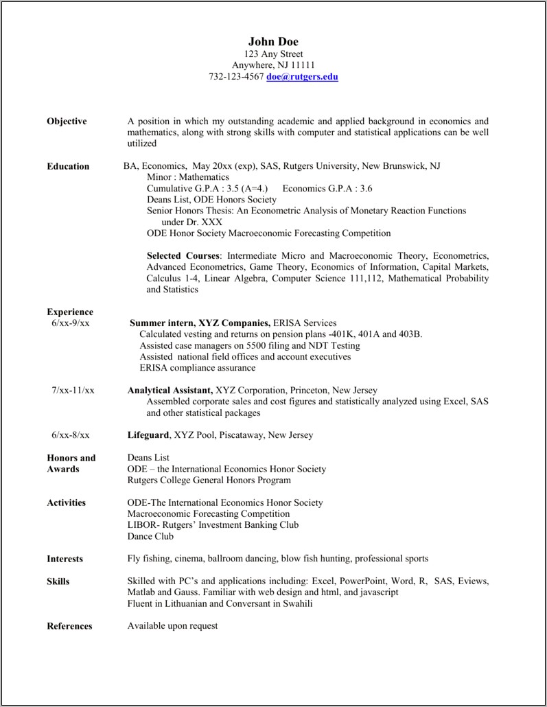 Sample Resume With Minor Listed