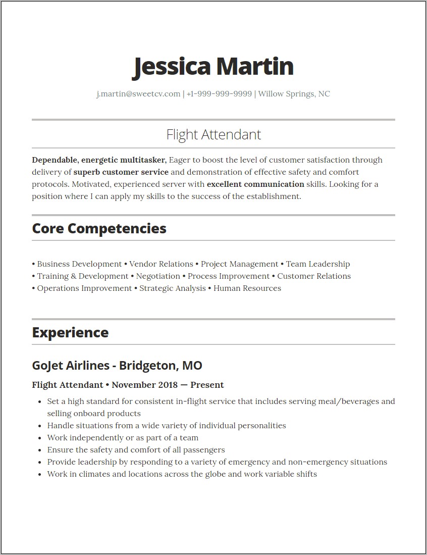 Sample Resumes For Airline Stewardess