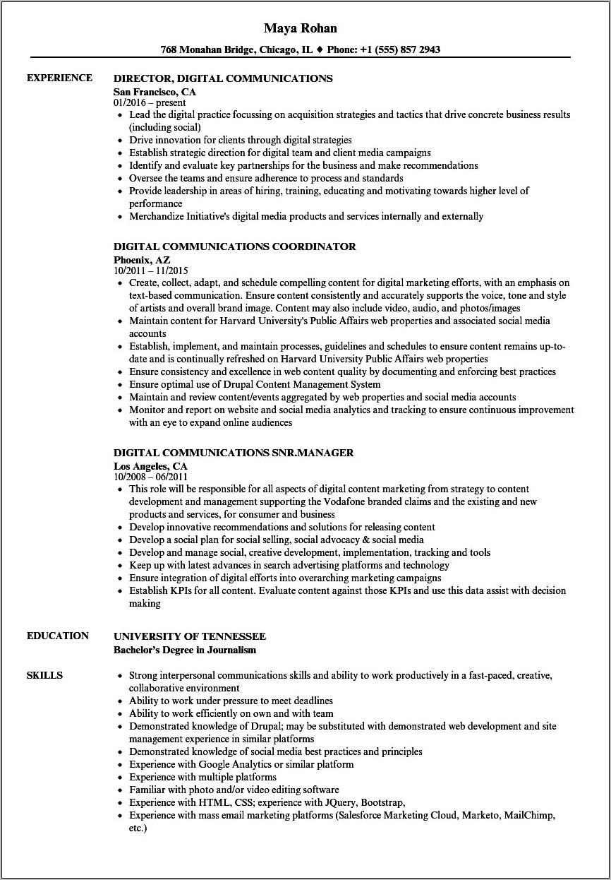 Sample Resumes For Communications Careers