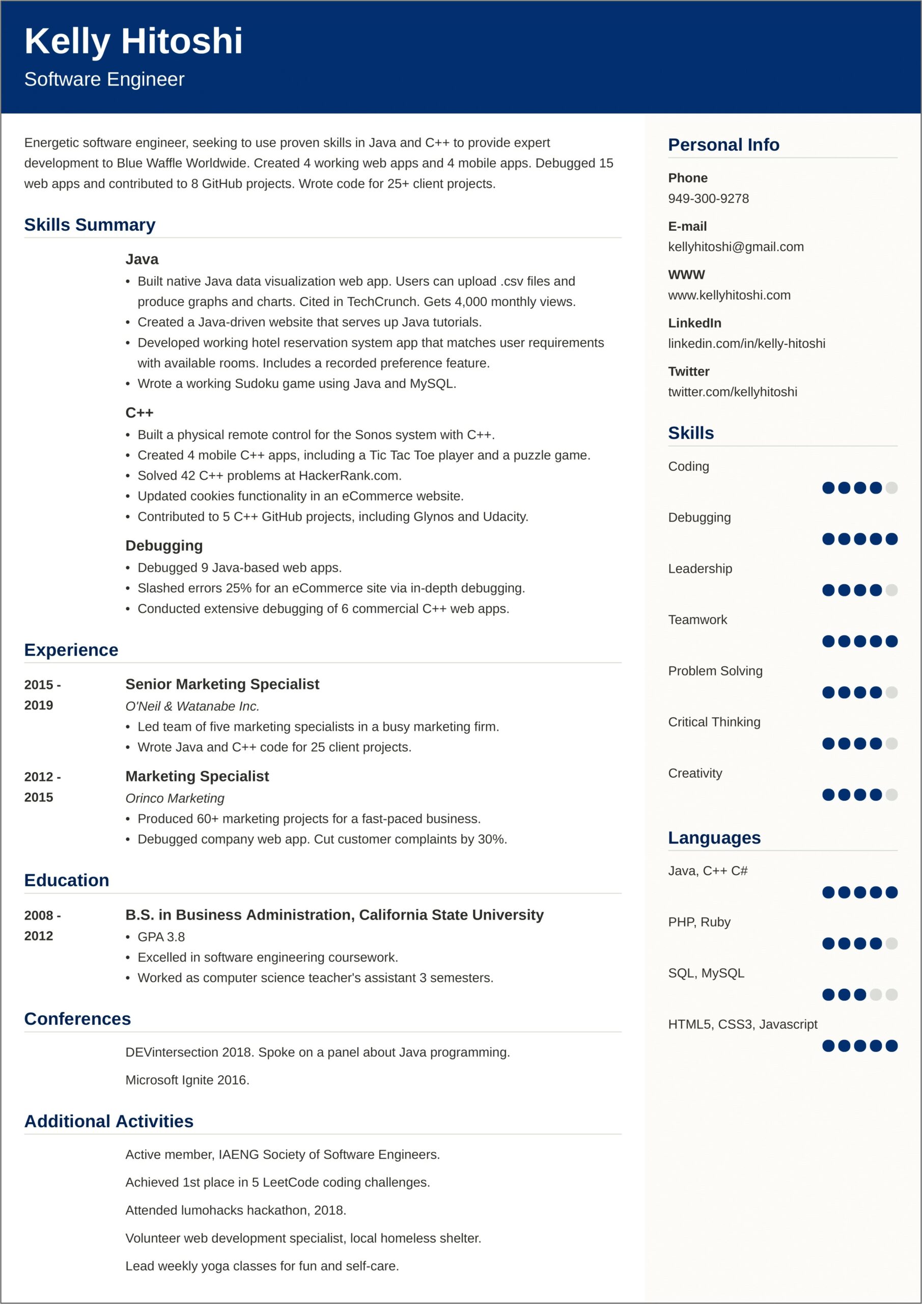 Sample Resumes For It Profession