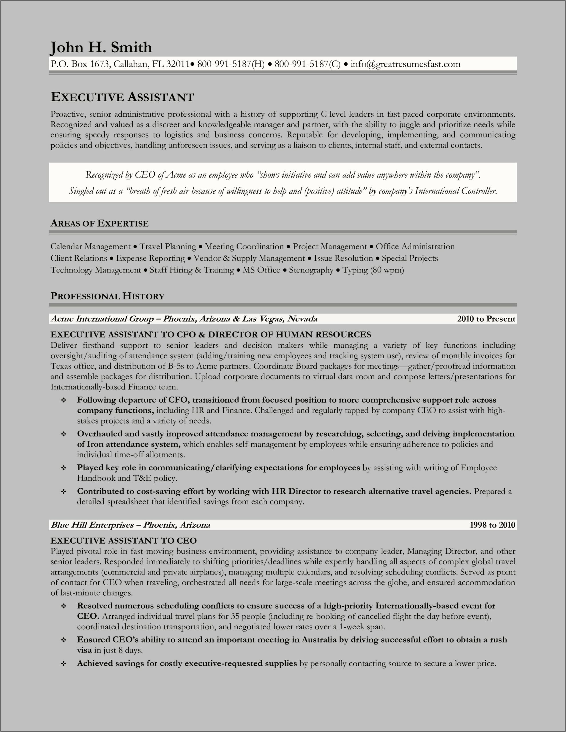 Sample Resumes Of Executive Assistants