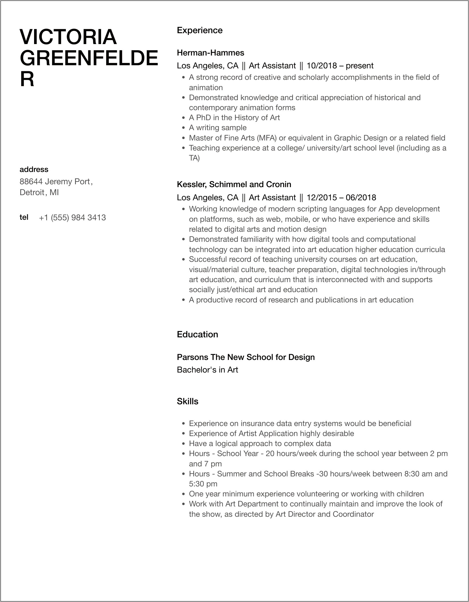 Sample Resumes Ofa Musicians Assistant