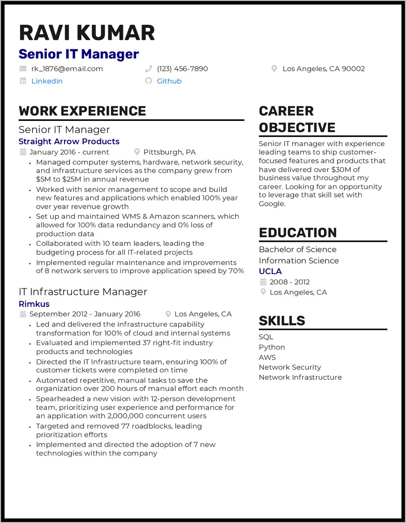 Sample Senior It Manager Resume