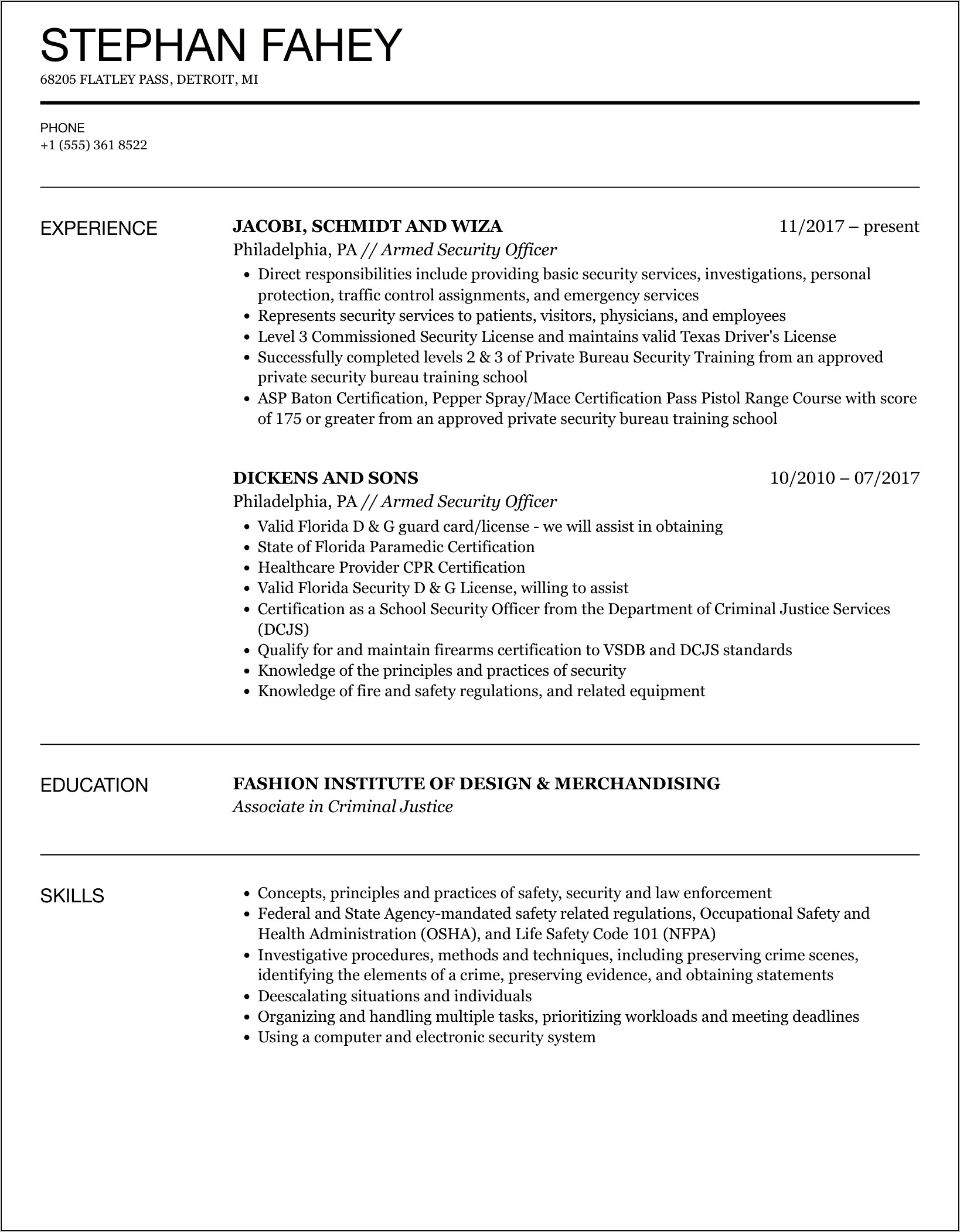 Security Officer Job Resume Objective