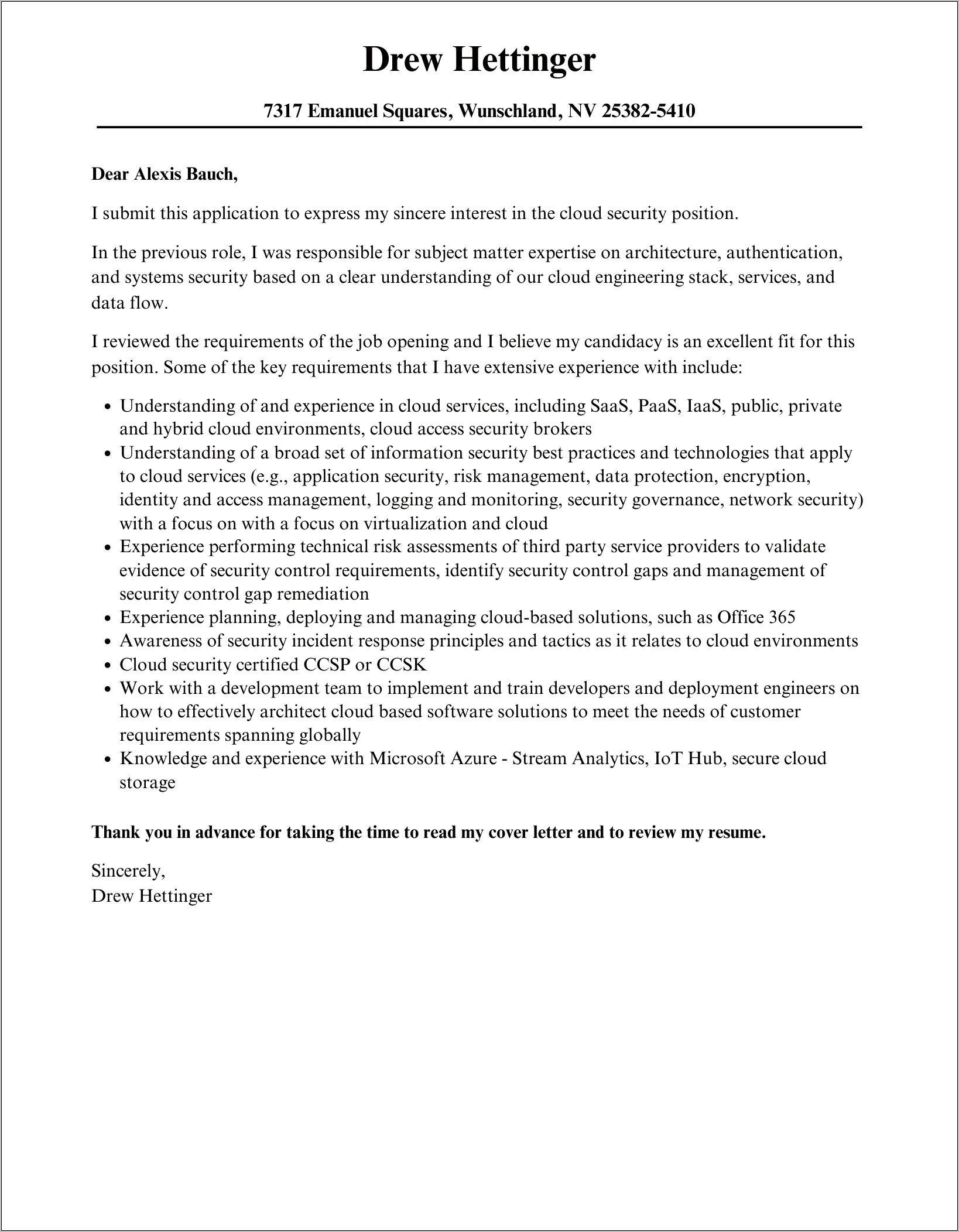 Security Resume Cover Letter Samples